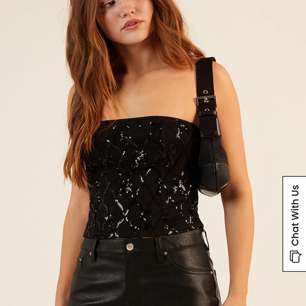 Black Sequin Strapless Top